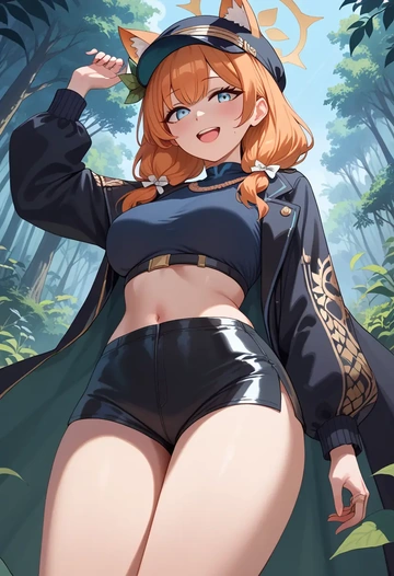 blue_archive,mari_(blue_archive),leather,shorts,crop top  - AI generated anime art