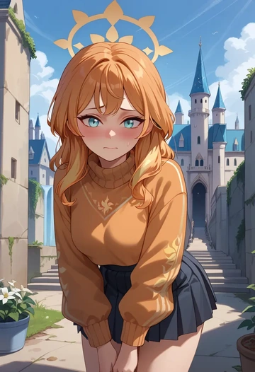 blue_archive,mari_(blue_archive),sweater,cropped,pleated midi skirt  - AI generated anime art