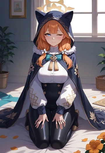 blue_archive,mari_(blue_archive),cape,hooded,leather pants  - AI generated anime art