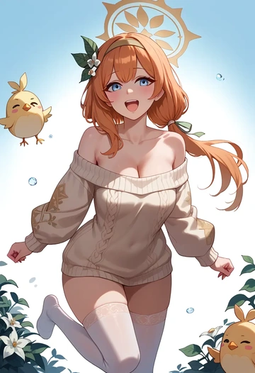 blue_archive,mari_(track)_(blue_archive),off-shoulder,sweater  - AI generated anime art