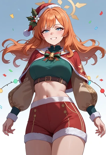 blue_archive,mari_(track)_(blue_archive),Christmas,red velvet shorts  - AI generated anime art