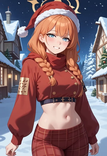 blue_archive,mari_(track)_(blue_archive),Christmas,plaid trousers  - AI generated anime art