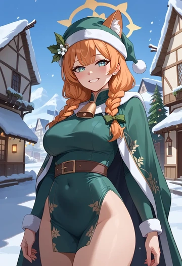 blue_archive,mari_(track)_(blue_archive),Christmas,dress  - AI generated anime art