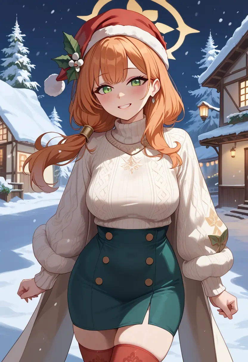 blue_archive,mari_(track)_(blue_archive),Christmas,sweater dress,stockings  - 