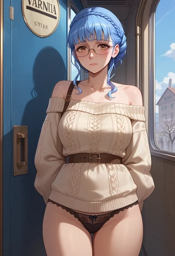 fire_emblem,marianne_von_edmund,sweater,panties,off-shoulder,glasses,sexy  - AI generated anime art