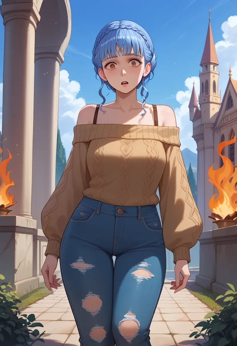 fire_emblem,marianne_von_edmund,sweater,off-shoulder,ripped jeans  - 