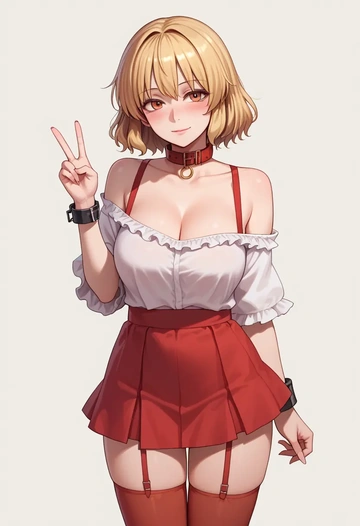 touhou,maribel_hearn,blushing,collar,Thigh garters  - AI generated anime art