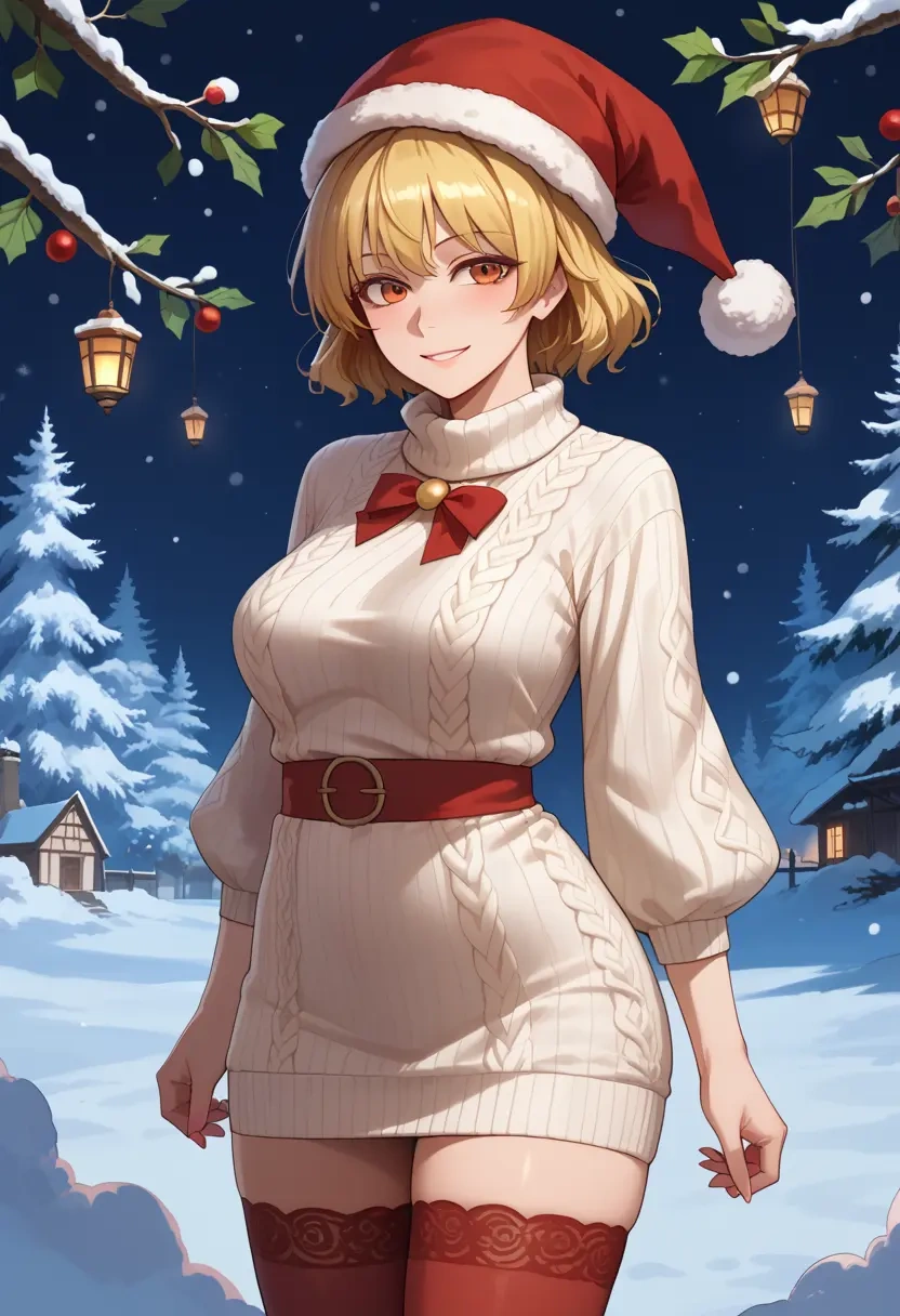 touhou,maribel_hearn,Christmas,sweater dress,stockings  - 