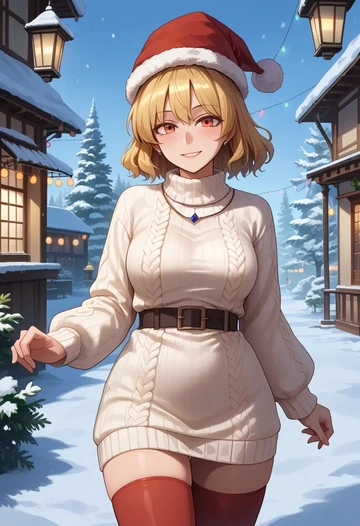 touhou,maribel_hearn,Christmas,sweater dress,stockings  - AI generated anime art