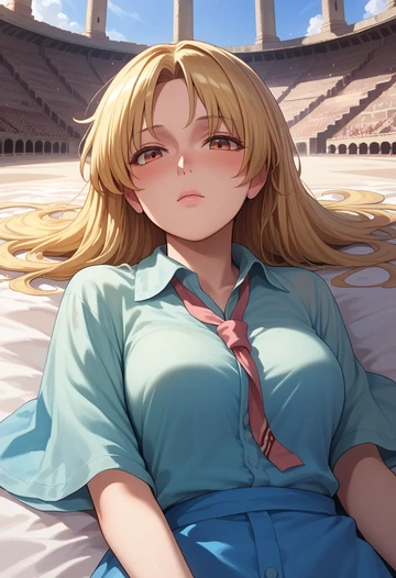 touhou,maribel_hearn,tie-dye shirt,dolphin shorts  - AI generated anime art