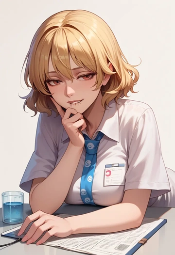 touhou,maribel_hearn,handwritten script shirt,dolphin shorts  - AI generated anime art