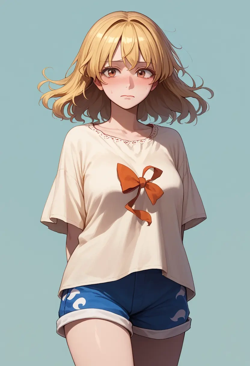 touhou,maribel_hearn,graphic tee,shorts,sneakers  - 