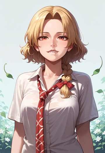 touhou,maribel_hearn,tie-dye shirt,dolphin shorts  - AI generated anime art