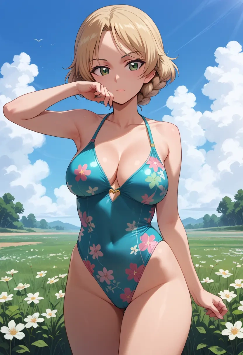 girls_und_panzer,marie_(girls_und_panzer),swimsuit,floral print  - 