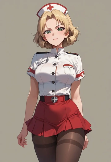 girls_und_panzer,marie_(girls_und_panzer),nurse, pantyhose,mini skirt  - AI generated anime art