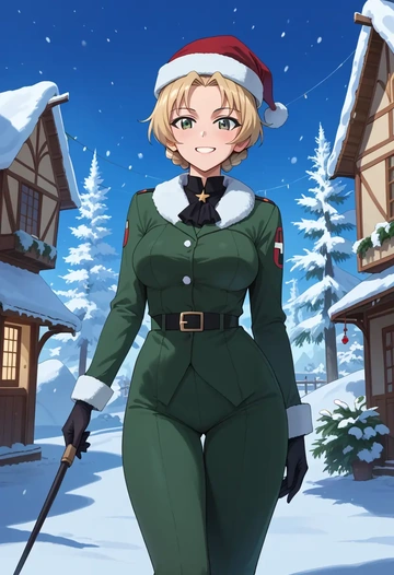 girls_und_panzer,marie_(girls_und_panzer),Christmas,dress  - AI generated anime art