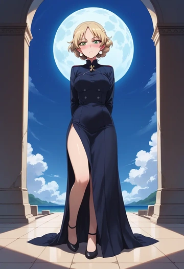 girls_und_panzer,marie_(girls_und_panzer),gothic priestess gown,high slit,embroidered veil  - AI generated anime art