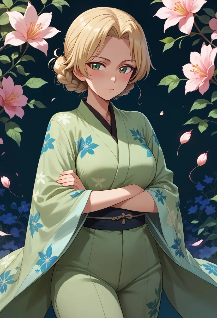 girls_und_panzer,marie_(girls_und_panzer),kimono,silk,wide-leg trousers  - 