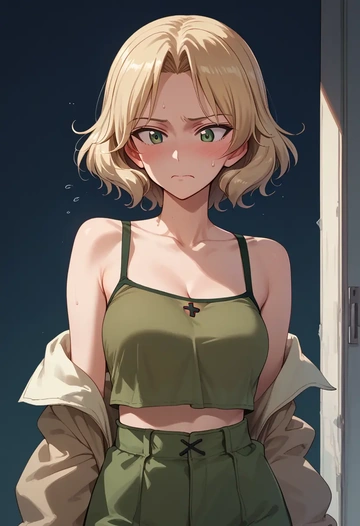 girls_und_panzer,marie_(girls_und_panzer),off-shoulder top,dolphin shorts  - AI generated anime art