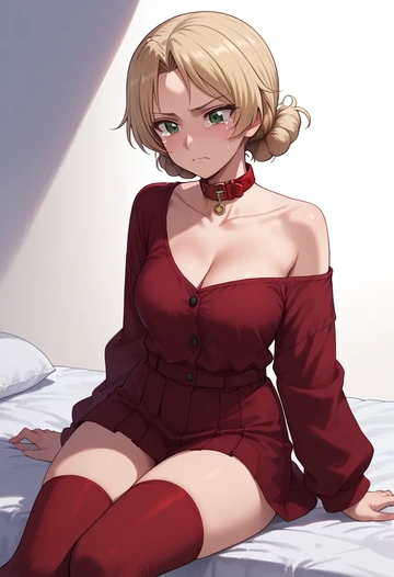 girls_und_panzer,marie_(girls_und_panzer),collar,oversized,Thigh garters  - AI generated anime art