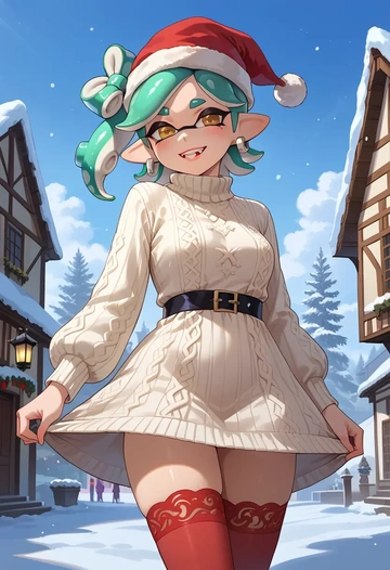 splatoon_(series),marie_(splatoon),Christmas,sweater dress,stockings  - AI generated anime art