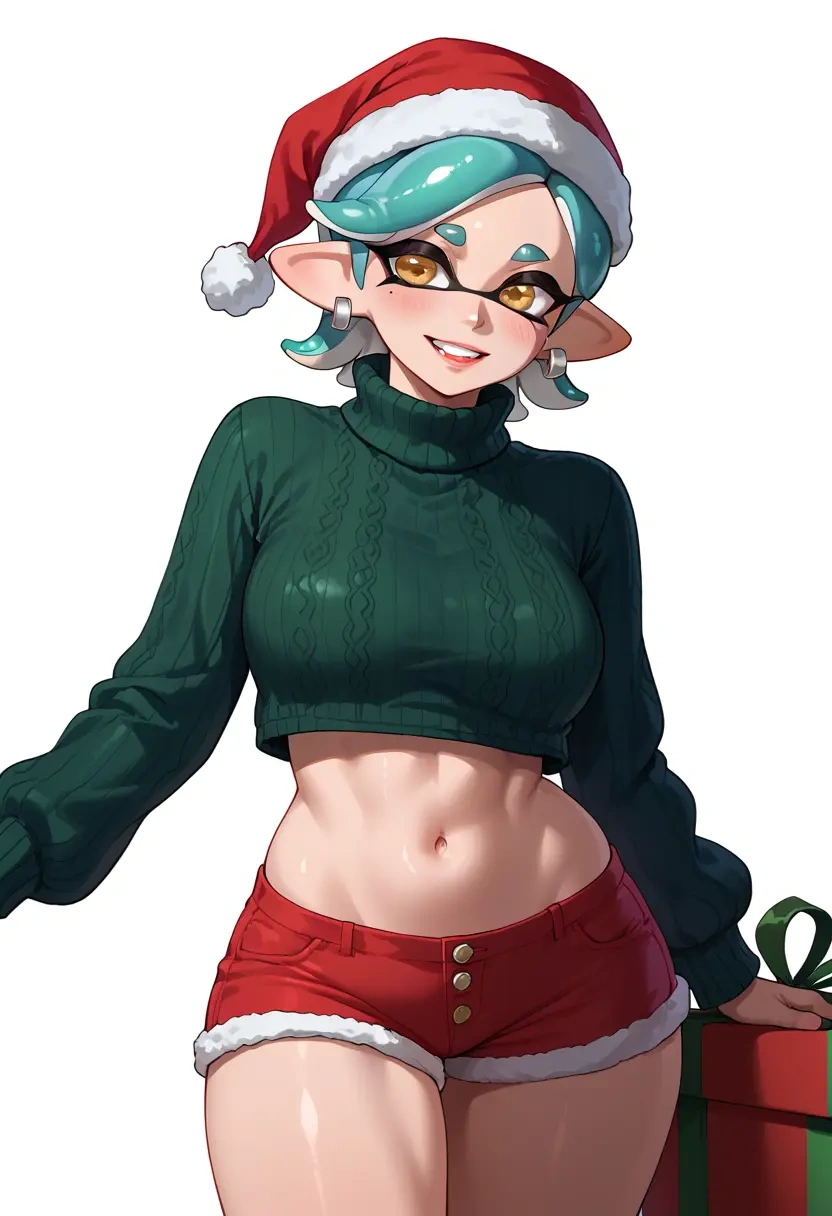 splatoon_(series),marie_(splatoon),Christmas,red velvet shorts,turtleneck sweater  - 