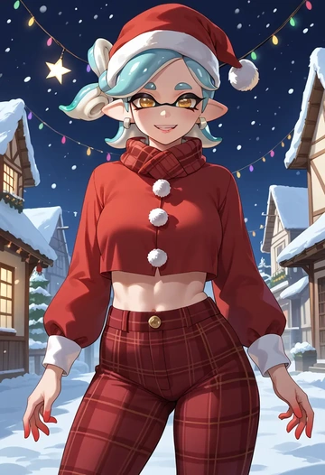 splatoon_(series),marie_(splatoon),Christmas,plaid trousers  - AI generated anime art