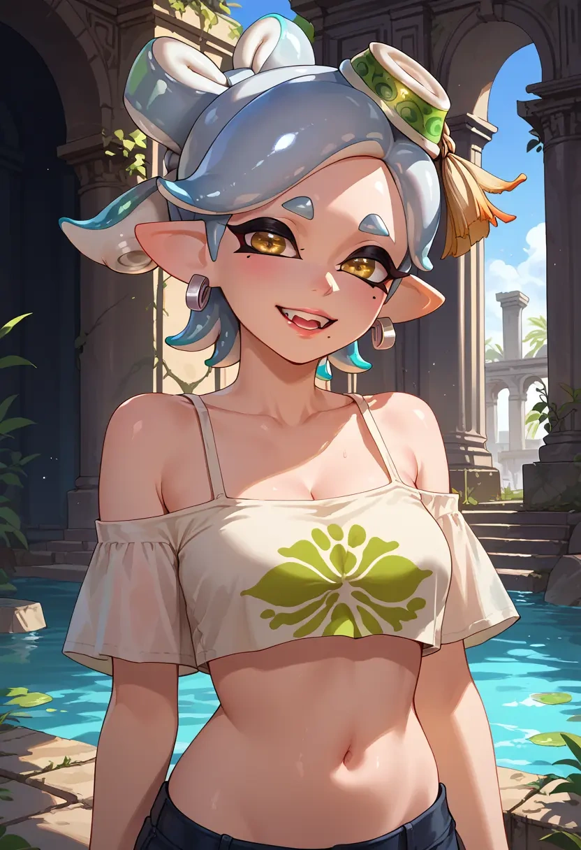 splatoon_(series),marie_(splatoon),off-shoulder top,dolphin shorts  - 