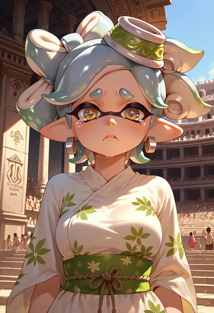 splatoon_(series),marie_(splatoon),floral graffiti blouse,dolphin shorts  - 