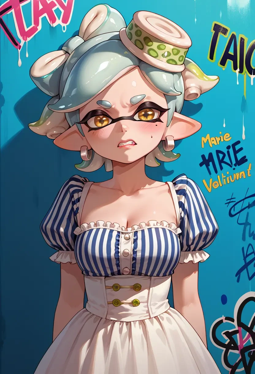 splatoon_(series),marie_(splatoon),striped graffiti blouse,dolphin shorts  - 