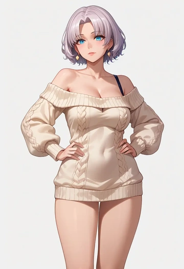 fate_(series),marie_antoinette_(fate),Hands on hips,off-shoulder,sweater  - AI generated anime art