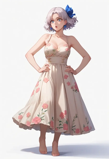 fate_(series),marie_antoinette_(fate),silk slip dress,floral prints  - AI generated anime art