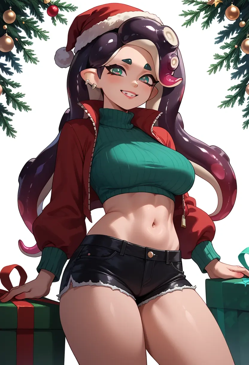 splatoon_(series),marina_(splatoon),Christmas,red velvet shorts,turtleneck sweater  - 