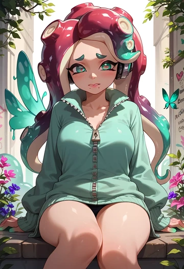 splatoon_(series),marina_(splatoon),neon graffiti top,dolphin shorts  - AI generated anime art