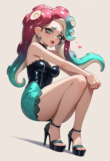 splatoon_(series),marina_(splatoon),gown,strapless,mermaid silhouette  - AI generated anime art