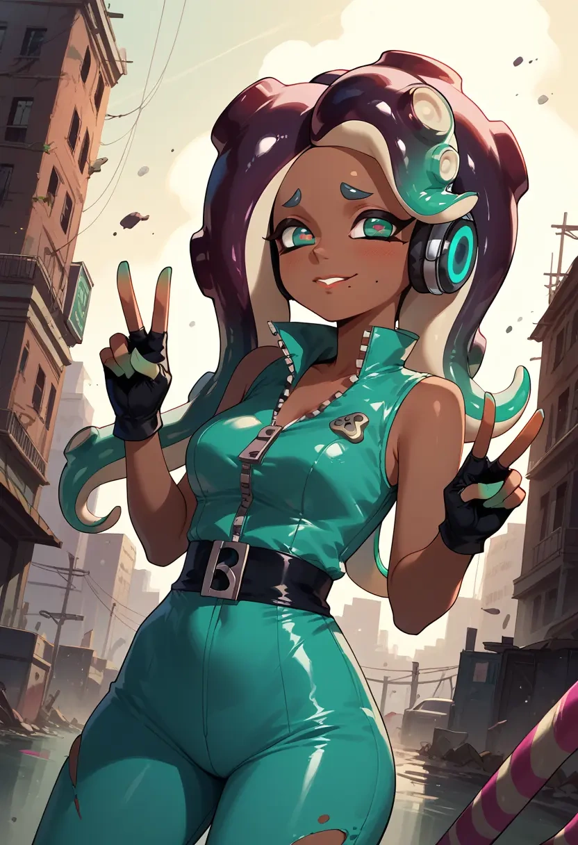 splatoon_(series),marina_(splatoon),jumpsuit,sleeveless,flare pants  - 