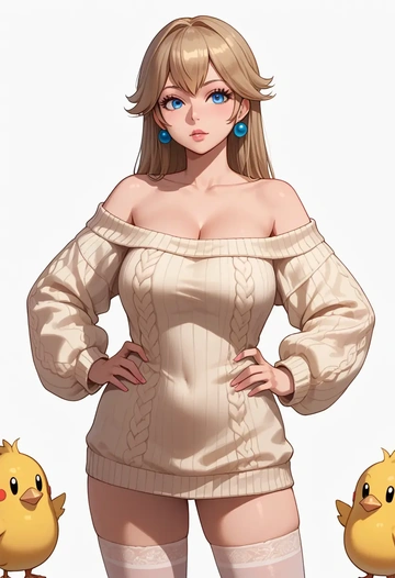 mario_(series),mario,Hands on hips,off-shoulder,sweater,stockings  - AI generated anime art