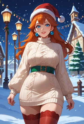 mario_(series),mario,Christmas,sweater dress,stockings  - AI generated anime art