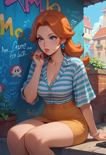 mario_(series),mario,striped graffiti blouse,dolphin shorts  - AI generated anime art