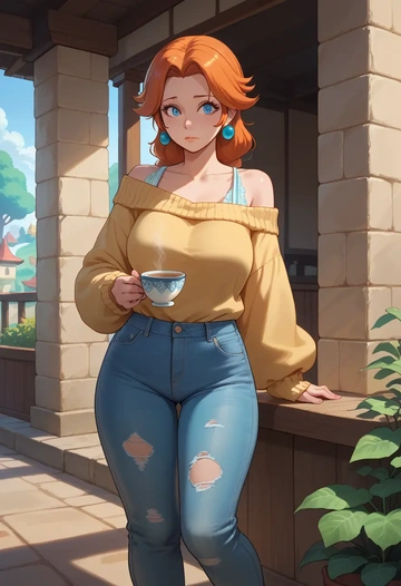 mario_(series),mario,sweater,off-shoulder,ripped jeans  - AI generated anime art