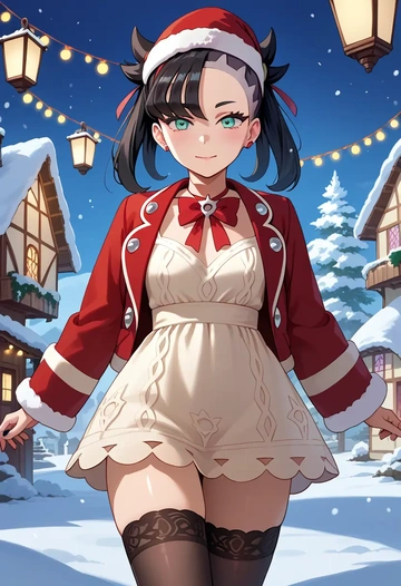 pokemon,marnie_(pokemon),Christmas,sweater dress,stockings  - AI generated anime art