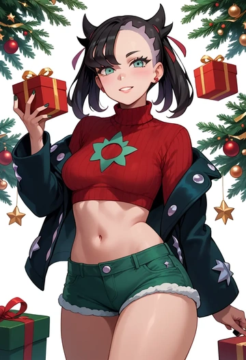 pokemon,marnie_(pokemon),Christmas,red velvet shorts,turtleneck sweater  - AI generated anime art