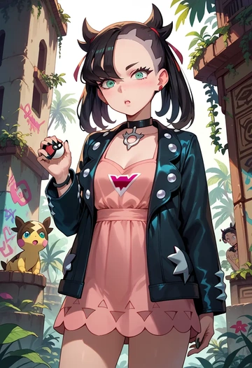 pokemon,marnie_(pokemon),patchwork graffiti top,dolphin shorts  - AI generated anime art