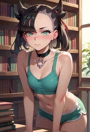 pokemon,marnie_(pokemon),sports crop,high-waisted shorts  - AI generated anime art