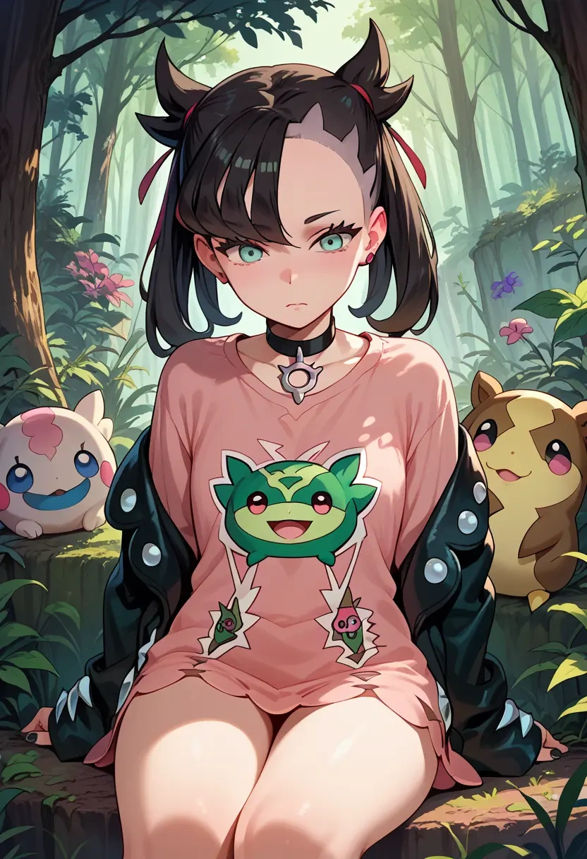 pokemon,marnie_(pokemon),oversized graffiti shirt,dolphin shorts  - 