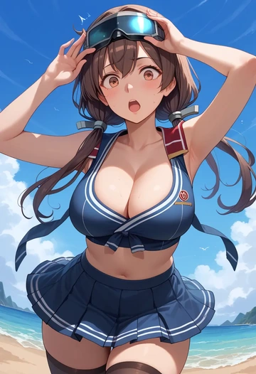 kantai_collection,maru-yu_(kancolle),mini skirt,stockings  - AI generated anime art