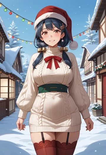 kantai_collection,maru-yu_(kancolle),Christmas,sweater dress,stockings  - AI generated anime art