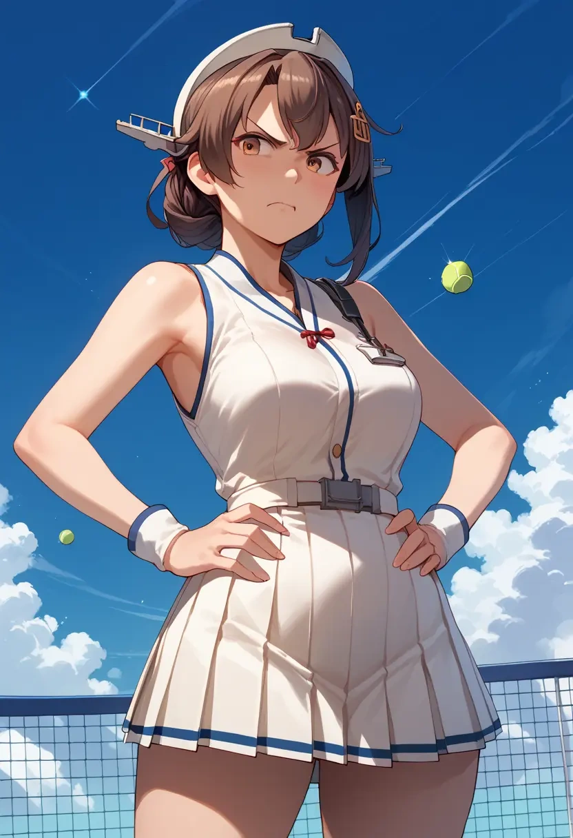 kantai_collection,maru-yu_(kancolle),tennis dress,visor,trainers  - 