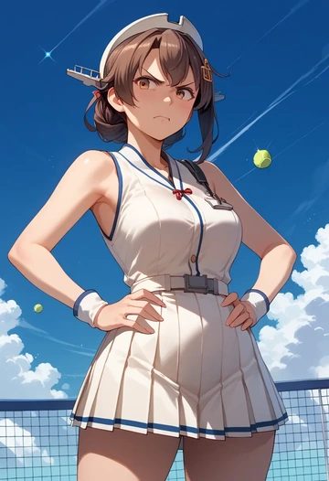 kantai_collection,maru-yu_(kancolle),tennis dress,visor,trainers  - AI generated anime art