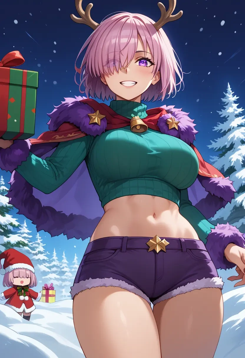 fate_(series),mash_kyrielight_(dangerous_beast),Christmas,red velvet shorts,turtleneck sweater  - 